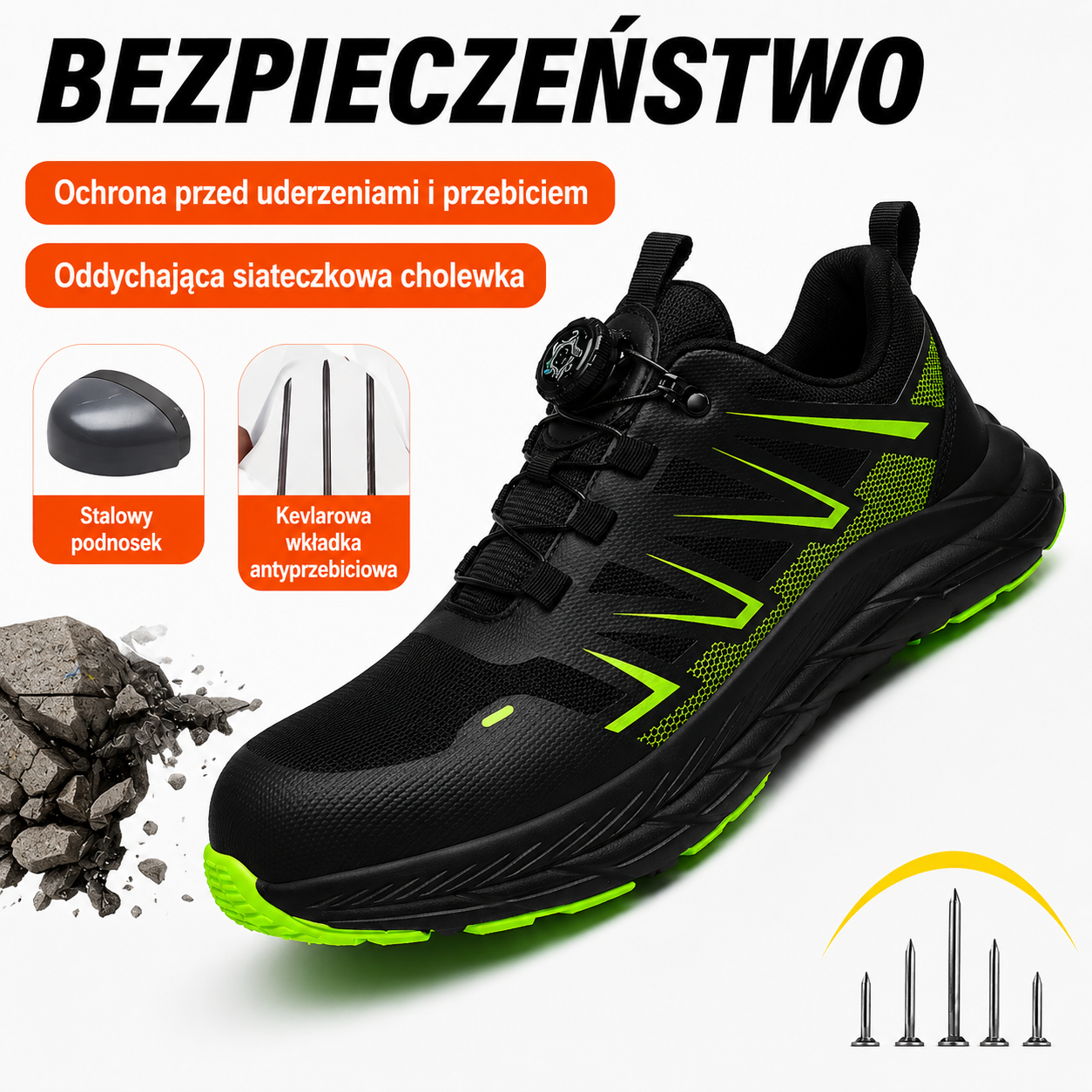 Lekkie Buty Robocze z Metalowym Noskiem i Wkładką Kevlarową